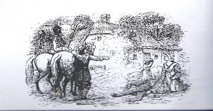 An early sketch of John Brown the Martyr of Priesthill Scotland being shot down by Bloody Clavers.