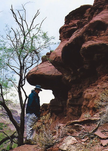 I made it as far as an overhanging rock a hundred yards from my campsite. Thirteen years later I pointed out my hideaway to Peggy. It may hold the record for the shortest backpacking trip in history.