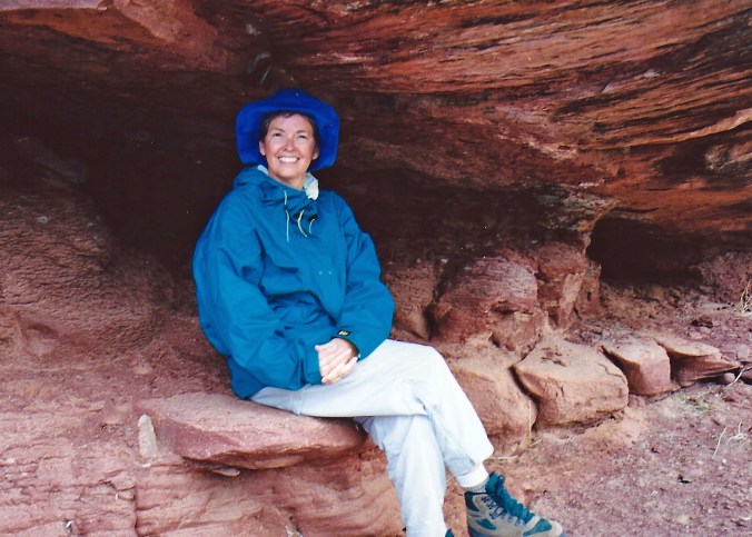 Peggy tried out my seat where I sat and read all day and watched bats come though in the evening.