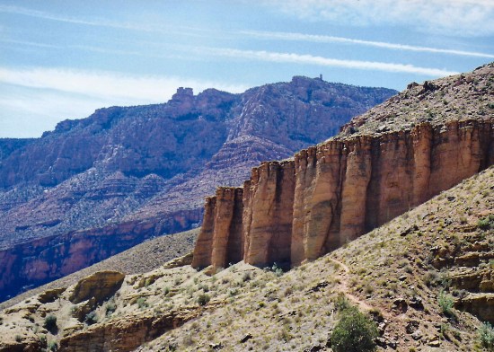 Looking back up the trail provided a perspective on how far I had come. The small, needle-like structure is Desert View Tower.