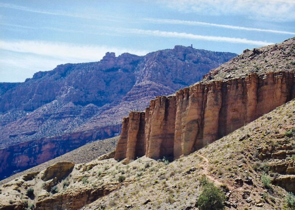Looking back up the trail provided a perspective on how far I had come. The small, needle-like structure is Desert View Tower.