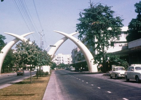 Giant elephant tusk sculptures greeted our entrance to Mombassa.
