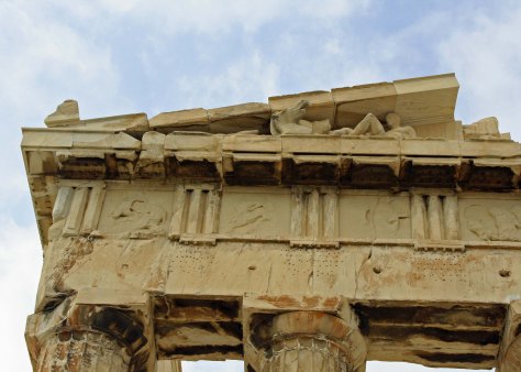 This corner shot shows one of the few statues that remain of many that once decorated the Parthenon. (Many can be found in the British Museum.)