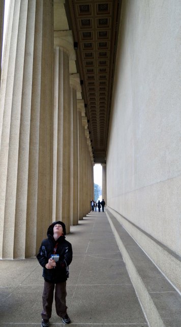 My grandson Ethan provides an interesting perspective in this Nashville photo on the original size of the Parthenon.