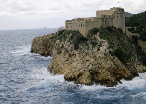 Another view of the Fort of St. Lawrence in Dubrovnik. It was a stormy day as shown by the waves from the Adriatic Sea breaking on the rocks.