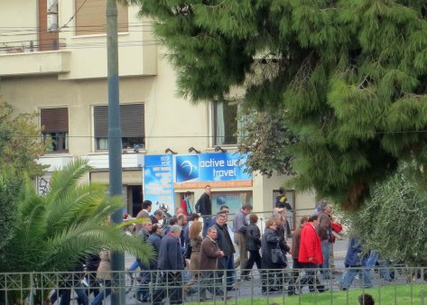 Standing near the Temple of Zeus, we watched as yet another group of protestors hit the streets of Athens.