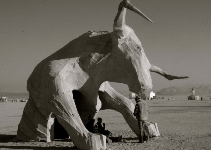 Regional art has been added to Burning Man over the last three years. This Texas Longhorn came from Texas. (Photo by Tom Lovering)