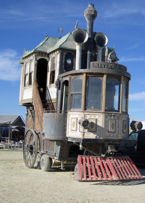 It is hard to imagine steampunk being better represented than Neverwas Haul. Picture placing a Victorian home on top of an old train's steam engine, complete with cow-catcher. (Photo by Tom Lovering aka Adios.)