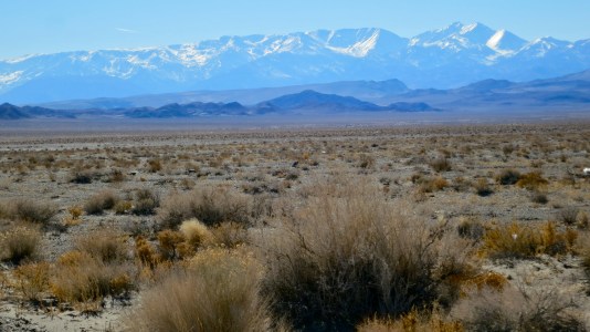 This photo includes a view of the Sierra Nevada Mountains from Highway 95.