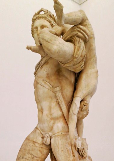 Achilles shoulders the body of the dead boy Troilus he had killed in relation to the Trojan War.