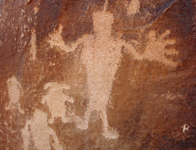 Peggy and I are great fans of Native America rock art, much of which is protected in National Parks and at National Monuments. This man with his big hands and fat little dogs has always been one of my favorites.