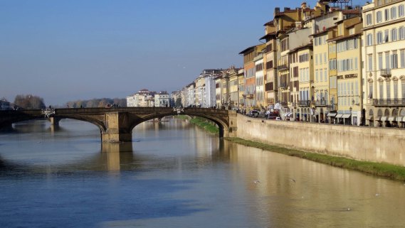 Arno River flowing through Florence, Italy.