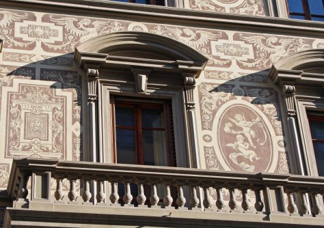 This close up provides detail. Check out the mythological beasts and cherubs in the paintings. (Photo by Peggy Mekemson)