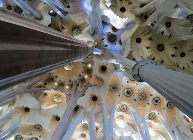 An interior photo of Sagrada Familia in Barcelona Spain