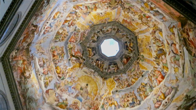 Looking up at the Duomo dome from inside the church.