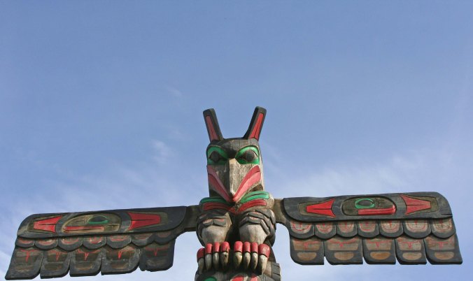Totem pole Thunderbird on Vancouver Island