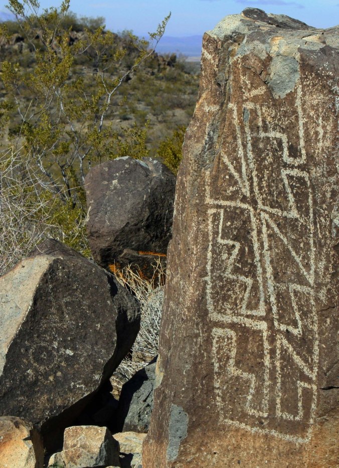 Geometric petroglyph found at Three Rivers Petroglyph site in southern New Mexico.