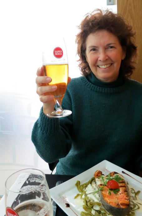 We stopped for lunch at a small restaurant on the Rua Augusta. Here Peggy offers a toast to Portugal and our trip through the Mediterranean.