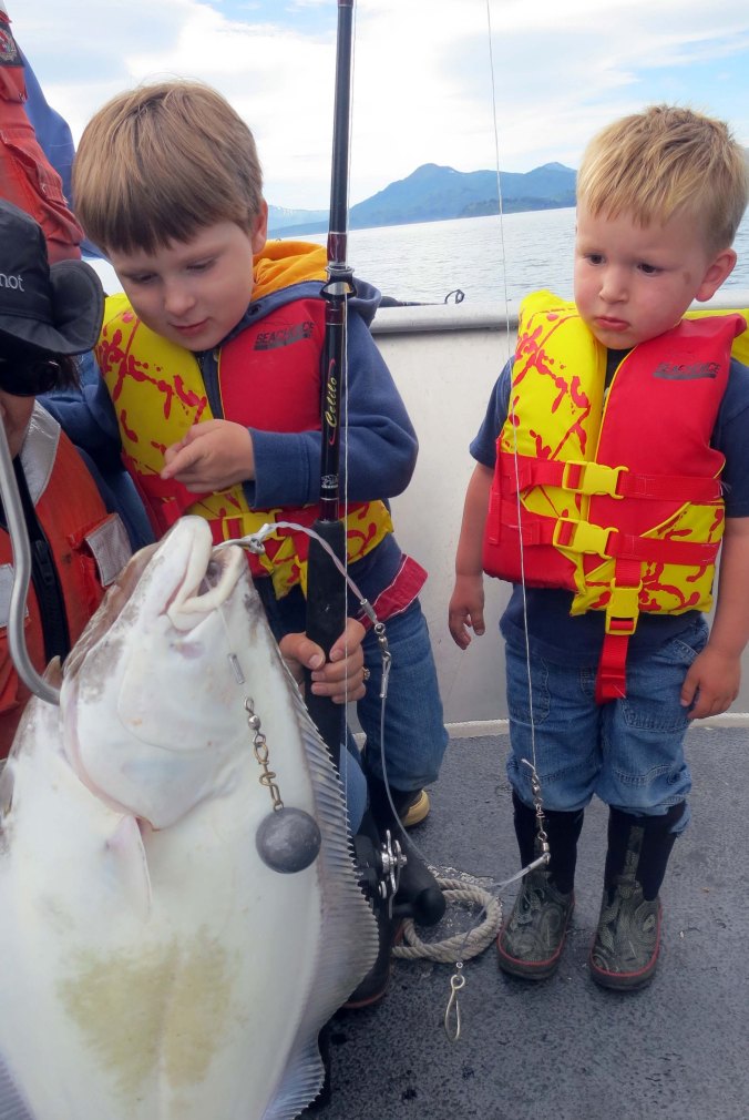 Fishing for halibut in Chiniak Bay, Alaska.