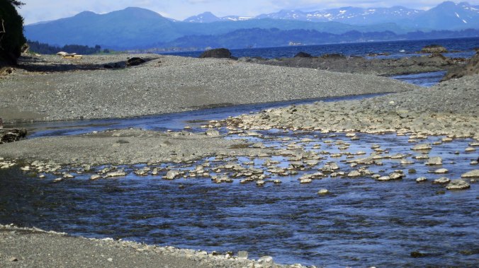 The "old fishing hole" on the Chiniak River. We fished both the river and the ocean for pink salmon.
