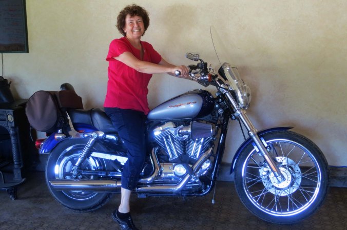 Meanwhile, Peggy had decided she had to try the Harley out for size.