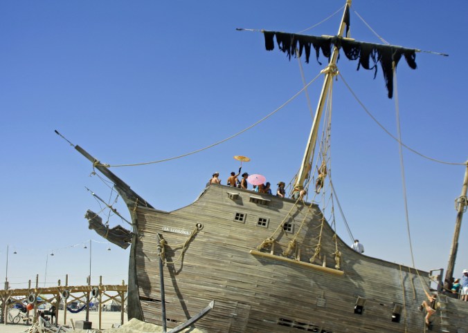 Pirate ship at Burning Man built by the Pier Group at the Generator in Reno, Nevada.