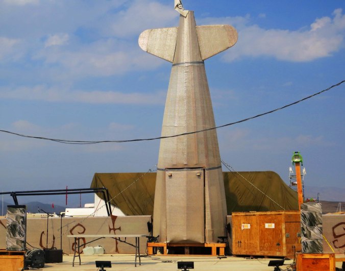 This year's Burning Man theme about Cargo Cults led to a number of Theme camps to focus on the South Pacific Islands during World War II. This "crashed plane" would have provided  a treasure chest of cargo.