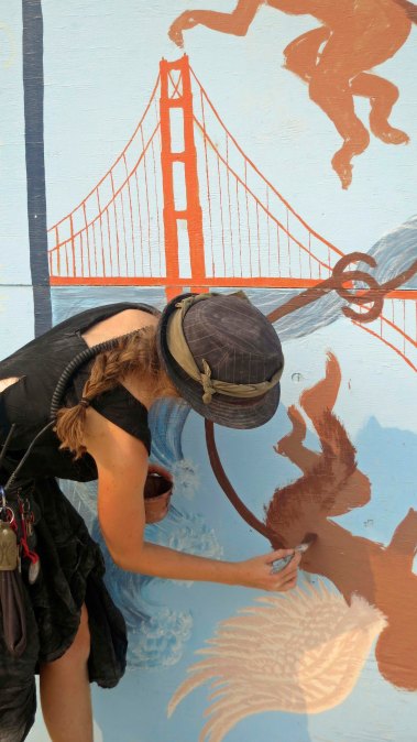 Mural painting on back of Center Camp cafe at Burning Man 2013