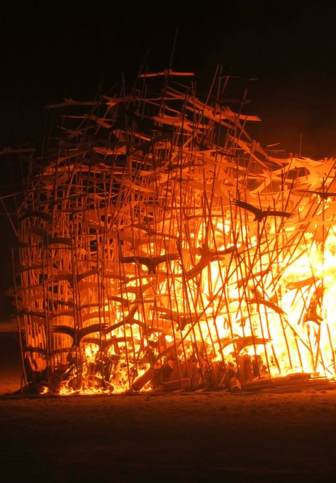 Burning of Lithuania's regional art at Burning Man 2013.