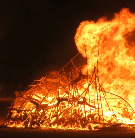 Burning of Lithuanian Regional art at Burning Man 2103.