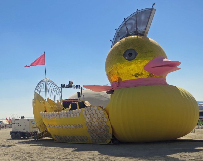 Big yellow baby duck mutant vehicle at Burning Man 2013.