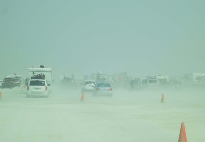There is nothing lonely about the road when you arrive at the entrance to Burning Man. We lined up with umpteen thousand other people on Monday. The drive from our home in Oregon to Burning Man was eight hours. The last four miles: four hours.
