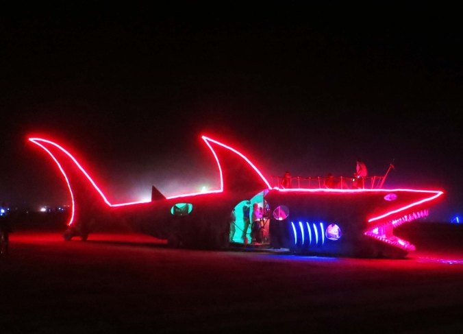 Mutant vehicle shark at Burning Man 2013.