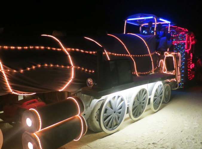 Mutant vehicle train at Burning Man 2013.