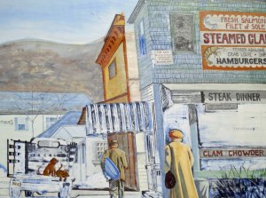 Mural of early Bolinas, California. Photo taken by Curtis Mekemson.