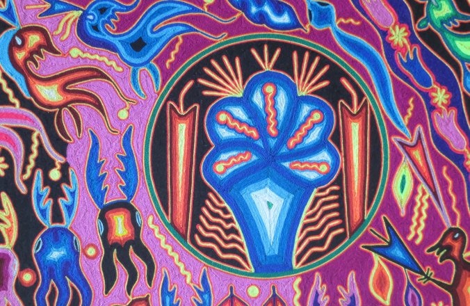 Huichol yarn art photo by Curtis Mekemson.