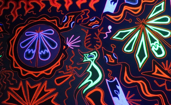 Huichol art representing shamanistic visions. Photo by Curtis Mekemson.