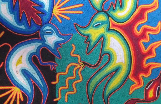 Deer people representing shamans in Huichol art. Photo by Curtis Mekemson.