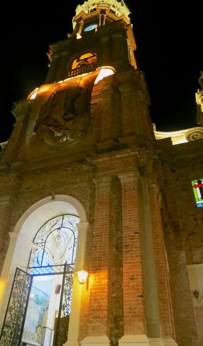 The Church of Our Lady of Guadalupe in Puerto Vallarta, Mexico at night. Photo by Curtis Mekemson.