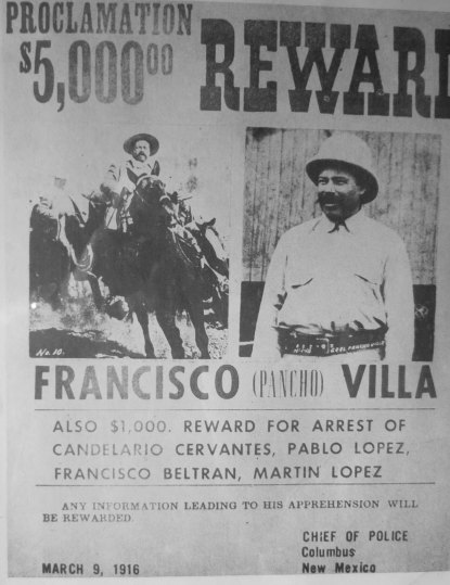 Pancho Villa's raid across the border into New Mexico to resupply military supplies made him a wanted man in the US and sent General John Pershing rushing into Mexico to capture him. Pershing and his troops spent a year chasing Villa through the mountains but never captured him. Pershing returned to the US to lead American troops in World War I. 
