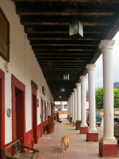 Walkway of building facing Revolution Square in San Sebastian, Mexico. Photo by Curtis Mekemson.