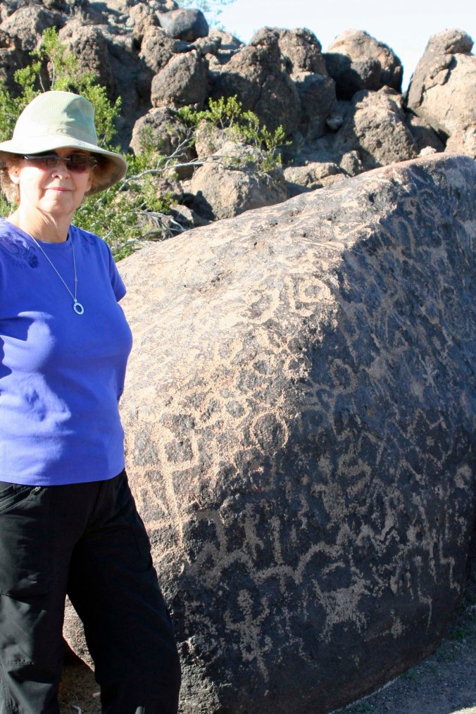 Rock covered with petroglyphs at Painted Rock Petroglyph Site in southern Arizona.