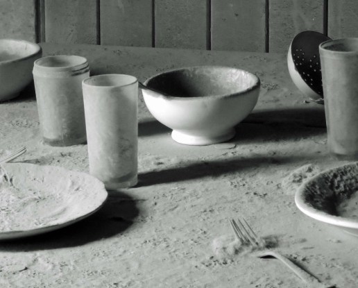 Place setting covered in dust at Bodie State Historical Park.
