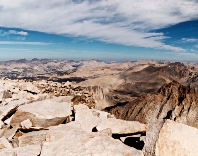 Looking north form Mt. Whitney up the crest of the Sierra Nevada Mountains that I had just hiked through following the Pacific Crest and John Muir Trails.