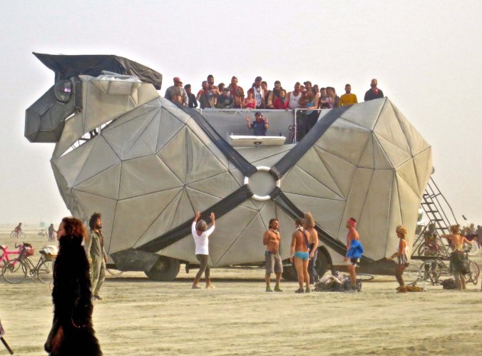 Large mutant vehicles can carry a number of people at Burning Man. Photo by Curtis Mekemson.