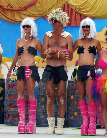 Fashion show participants at Burning Man 2014.