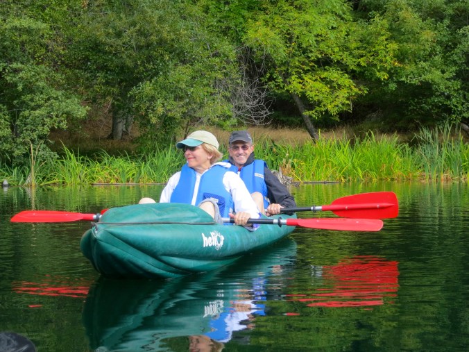 Jane and Jim Hagedorn kayaking on Squaw Lake in Southern Oregon. Photo by Curtis Mekemson.