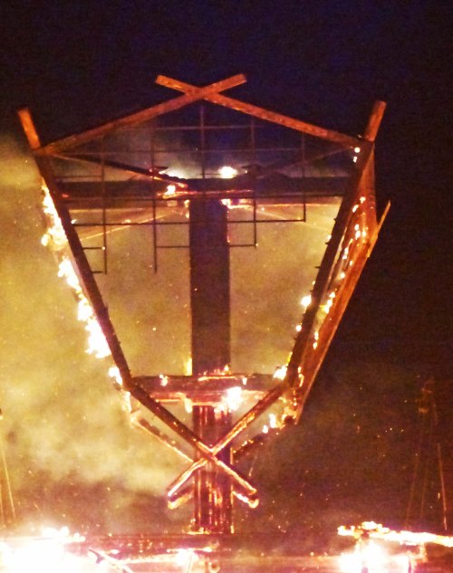 Head of the Man at Burning Man during 2014 burn.