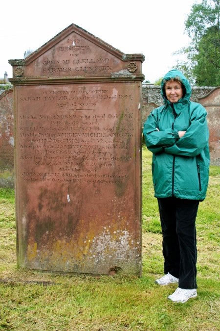 Scottish tombstone photo with Peggy Mekemson.