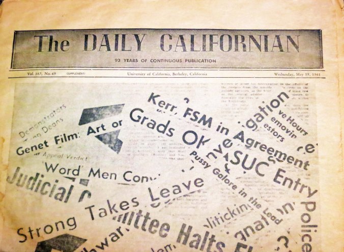 The student newspaper at UC Berkeley used headlines from its 1964/65 coverage of the Free Speech Movement on its front page issue that summarized the tumultous year. 